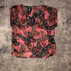 Charlotte Russe Pink Butterfly Sheer Short sleeve Top, size XS